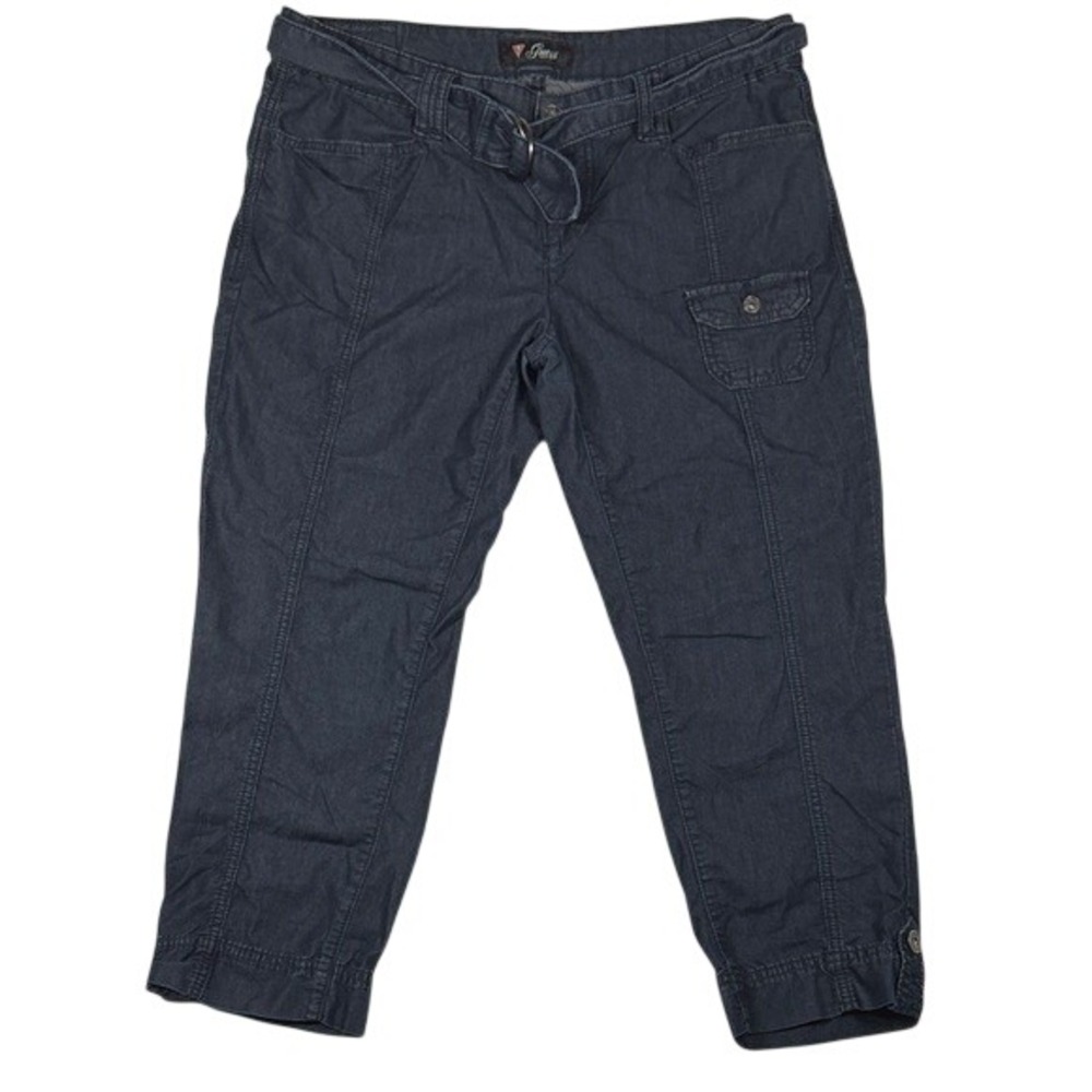 Guess Womens Dark Wash Utility Capri Cargo Pants Belted Blue Size 31 Q31A0301000